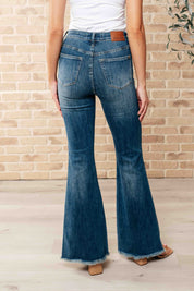 High Rise Tummy Control Frayed Hem Judy Blue Flare Jeans