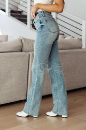 High Rise Plaid Cuff Vintage Straight Judy Blue Jeans