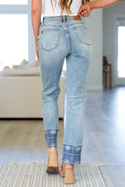 High Rise Plaid Cuff Vintage Straight Judy Blue Jeans