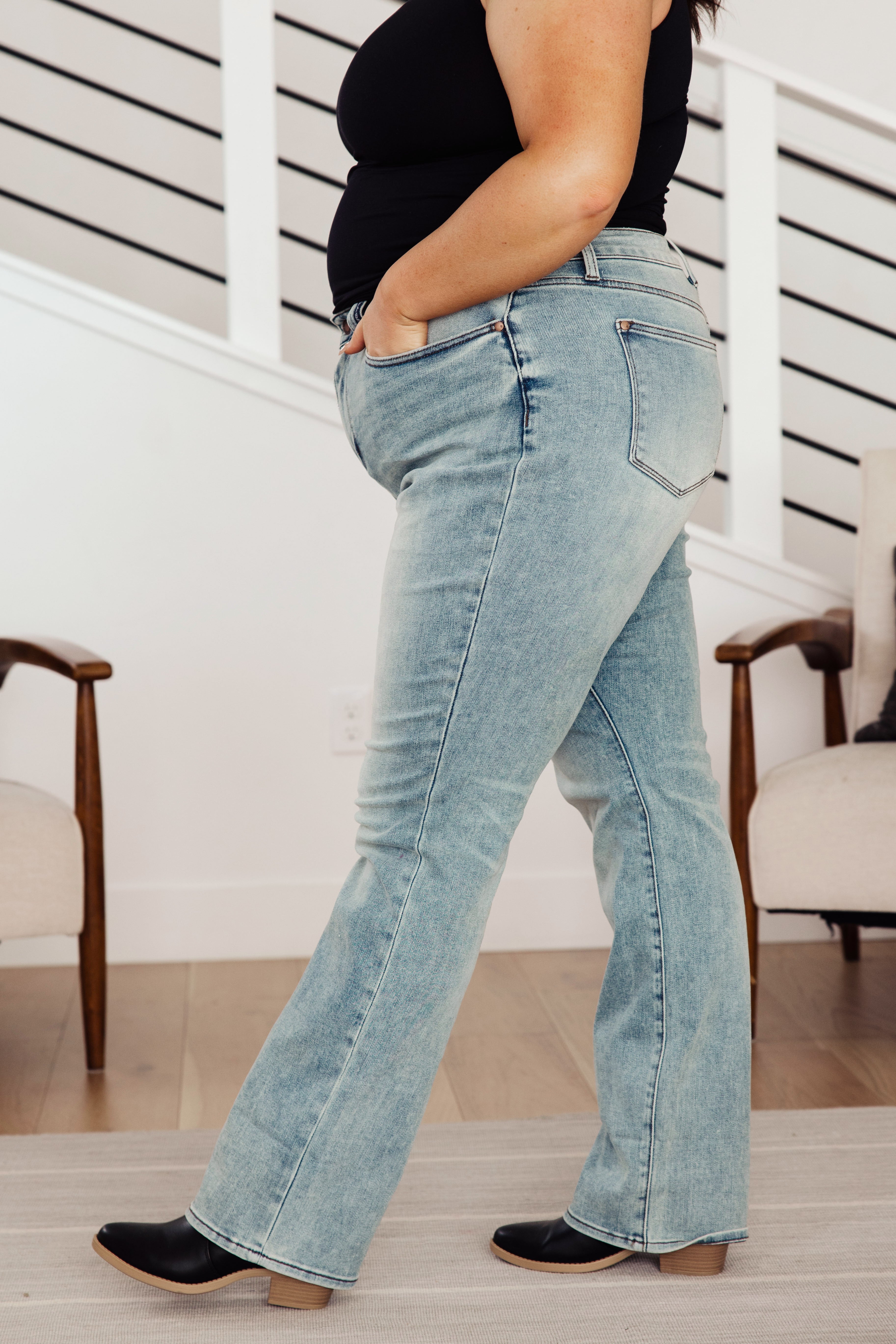 High Rise Plaid Cuff Vintage Straight Judy Blue Jeans