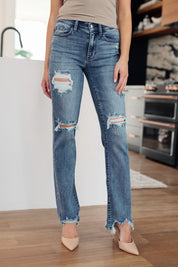 Mid Rise Destroyed Straight Judy Blue Jeans