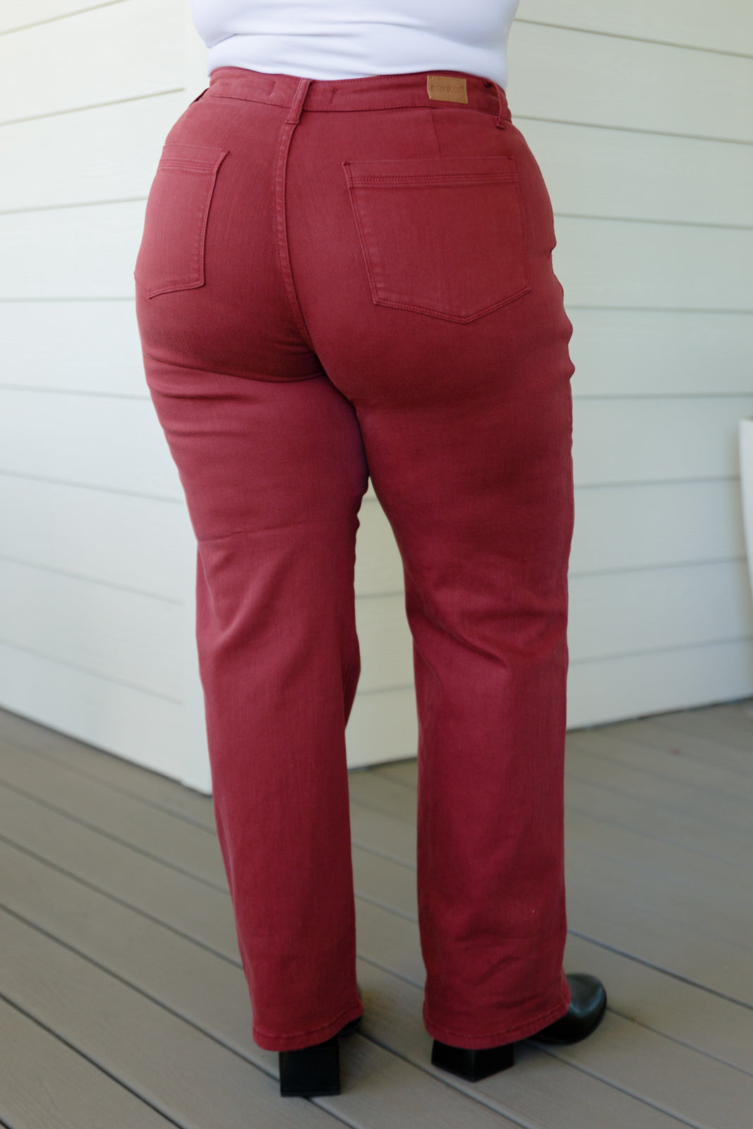 High Rise Front Seam Straight Judy Blue Jeans in Burgundy