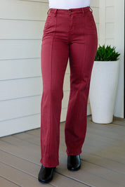 High Rise Front Seam Straight Judy Blue Jeans in Burgundy