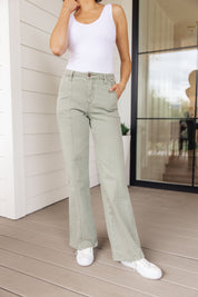 High Rise Front Seam Straight Judy Blue Jeans in Sage