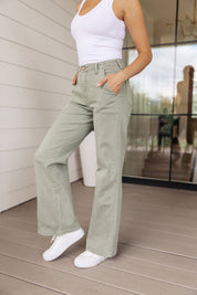 High Rise Front Seam Straight Judy Blue Jeans in Sage