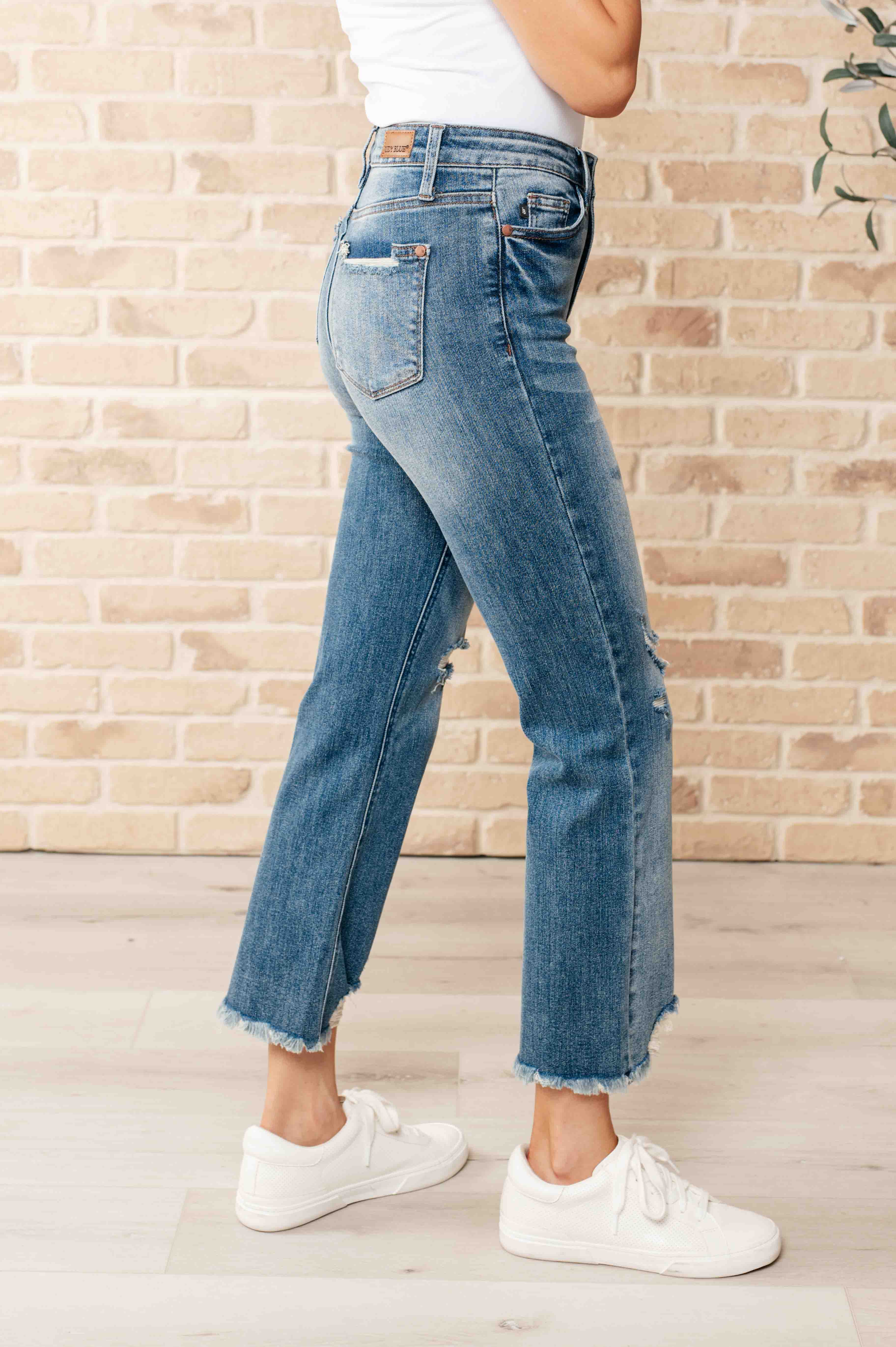 High Waist Distressed Crop Straight Leg Judy Blue Jeans