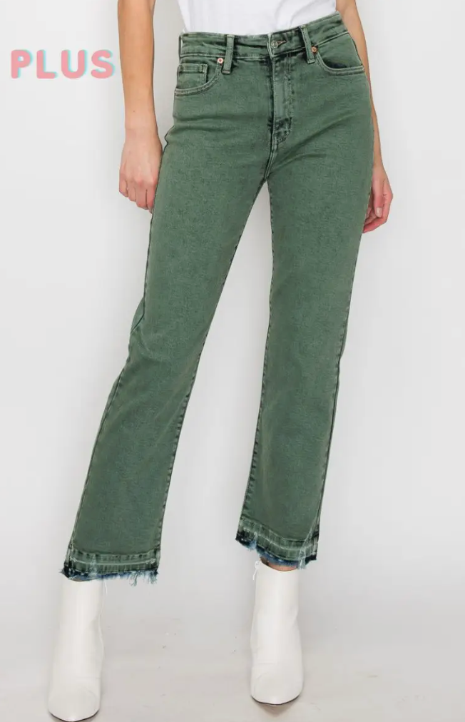 High Rise Olive Dyed Slim Straight Artemis Jeans