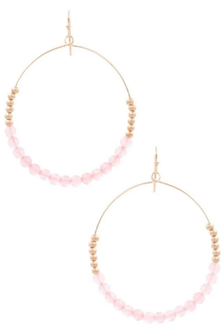 Stone & Metal Bead Hoop Drop Earrings *Final Sale*