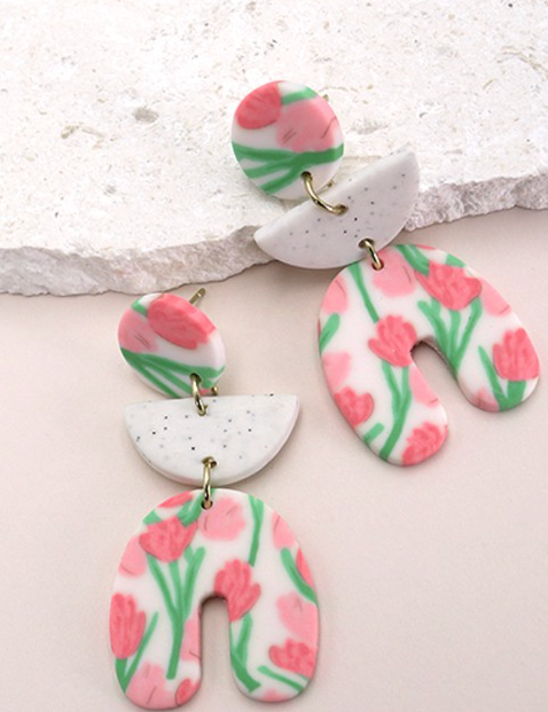 Handmade Flower Clay Drop Earrings *Final Sale*