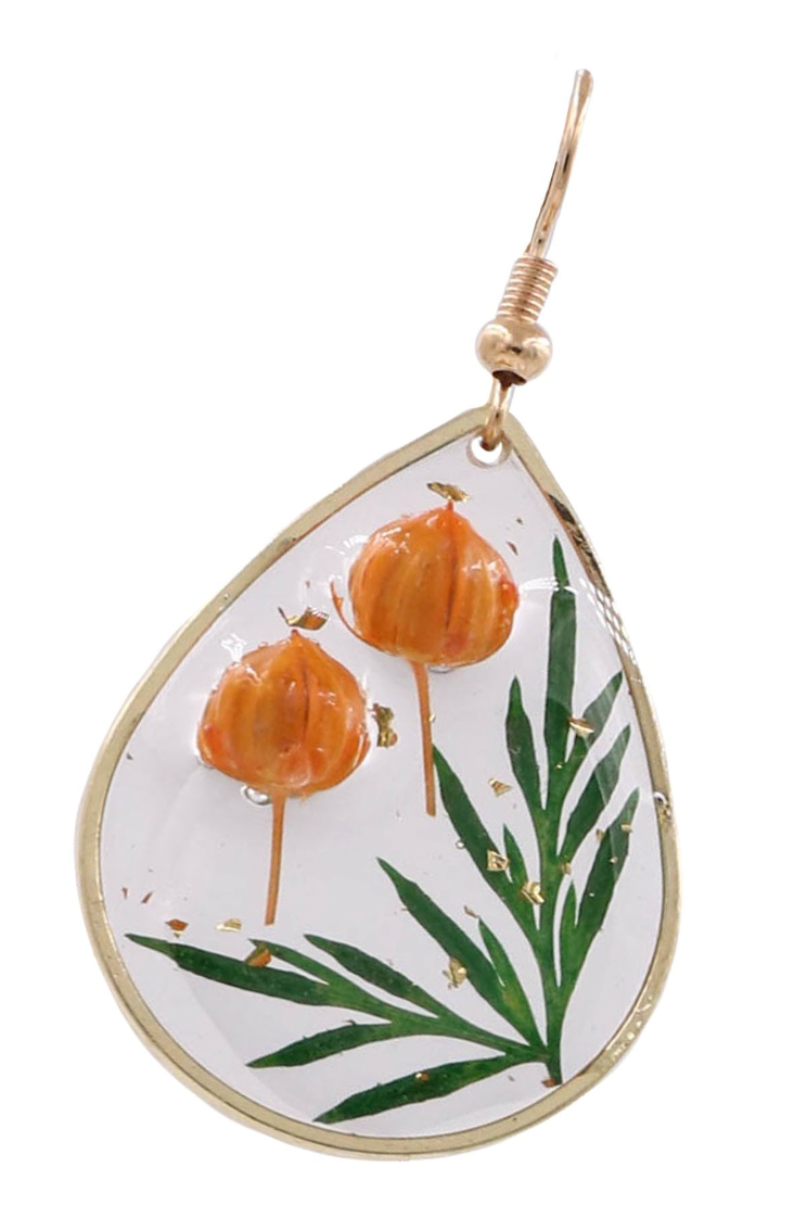 Orange Acrylic Flower Teardrop Earrings *Final Sale*