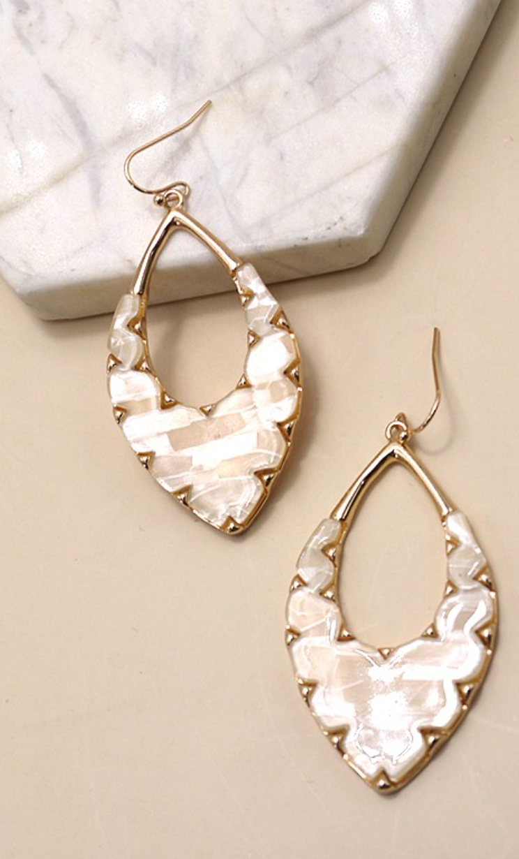 Faux Shell Filigree Oval  Earrings *Final Sale*