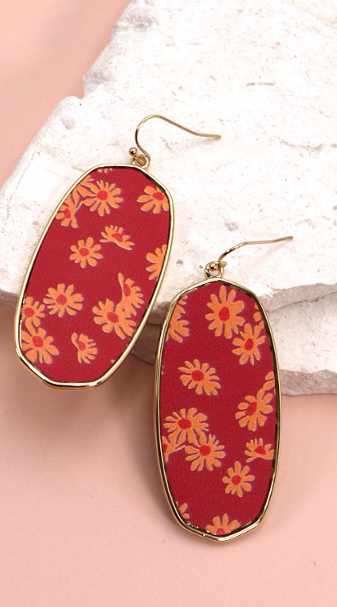 Faux Leather Flower Embossed Earrings *Final Sale*