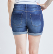 High Rise Tummy Control Cuffed Shorts by RFM - Dark Wash