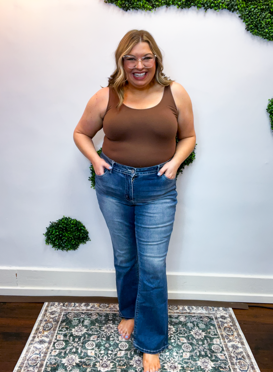 Mid Rise Clean Hem Bootcut Jeans by YMI in Medium Wash