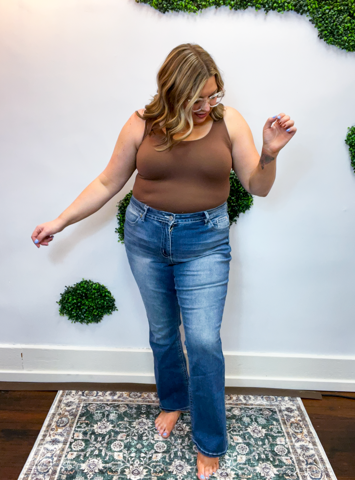 Mid Rise Clean Hem Bootcut Jeans by YMI in Medium Wash