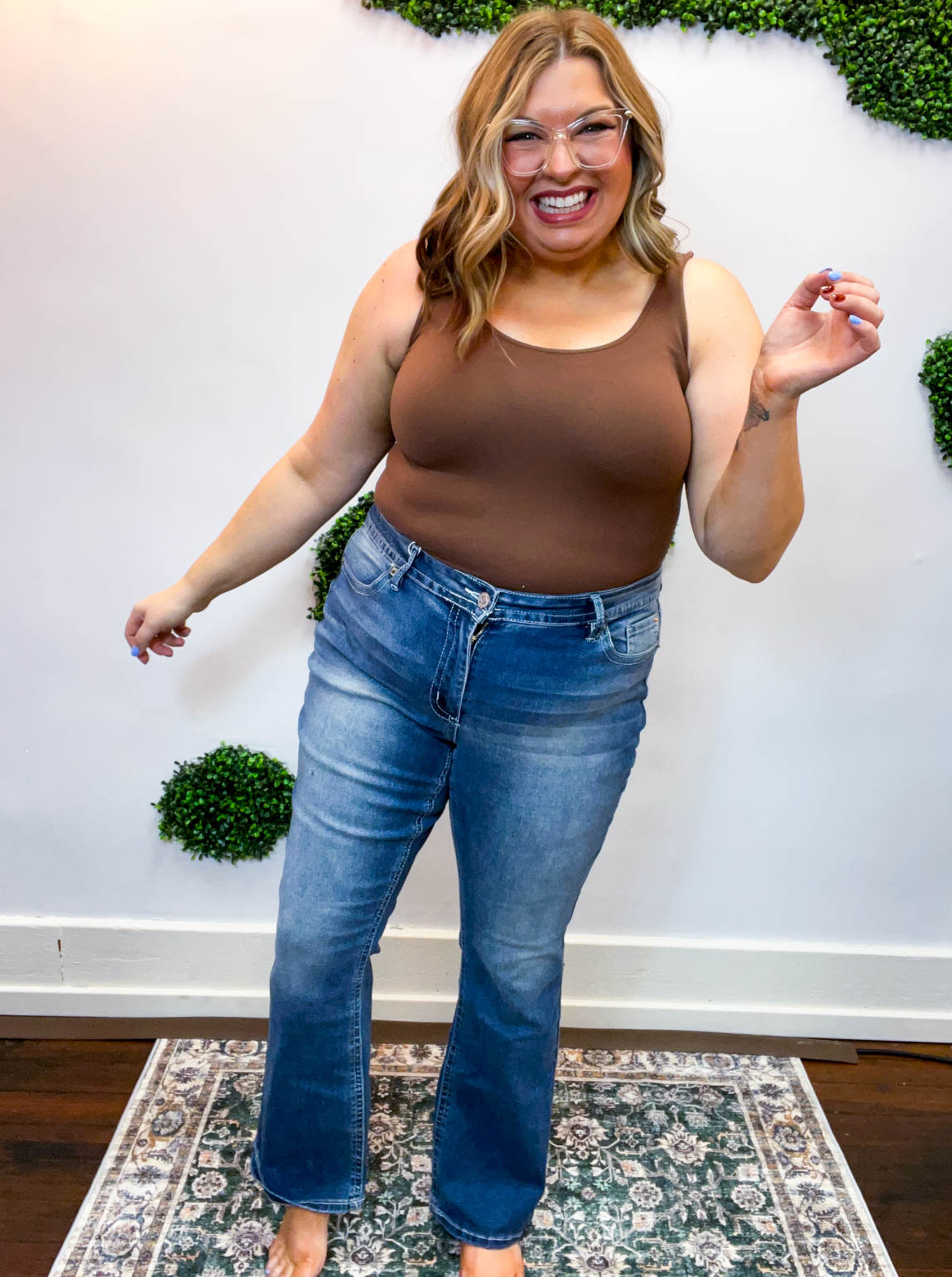 Mid Rise Clean Hem Bootcut Jeans by YMI in Medium Wash