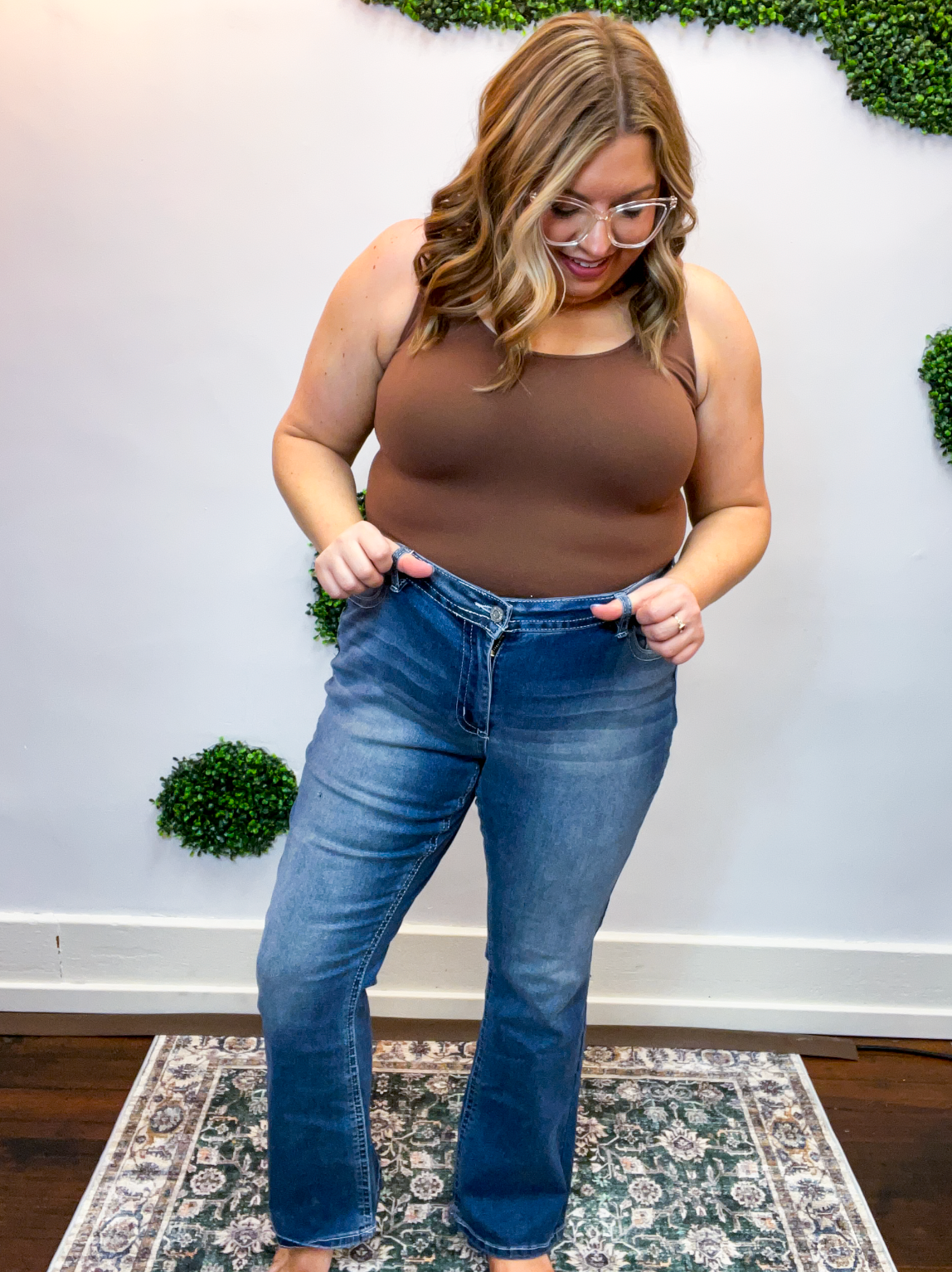 Mid Rise Clean Hem Bootcut Jeans by YMI in Medium Wash