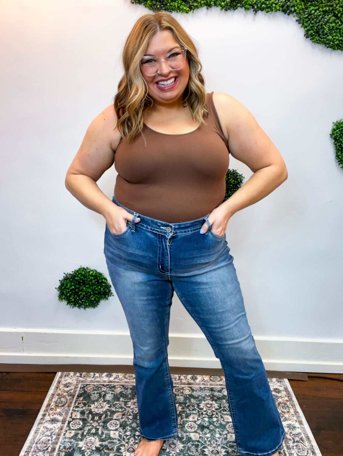 Mid Rise Clean Hem Bootcut Jeans by YMI in Medium Wash