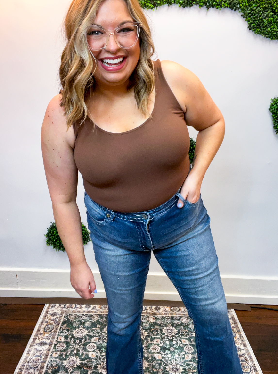 Mid Rise Clean Hem Bootcut Jeans by YMI in Medium Wash