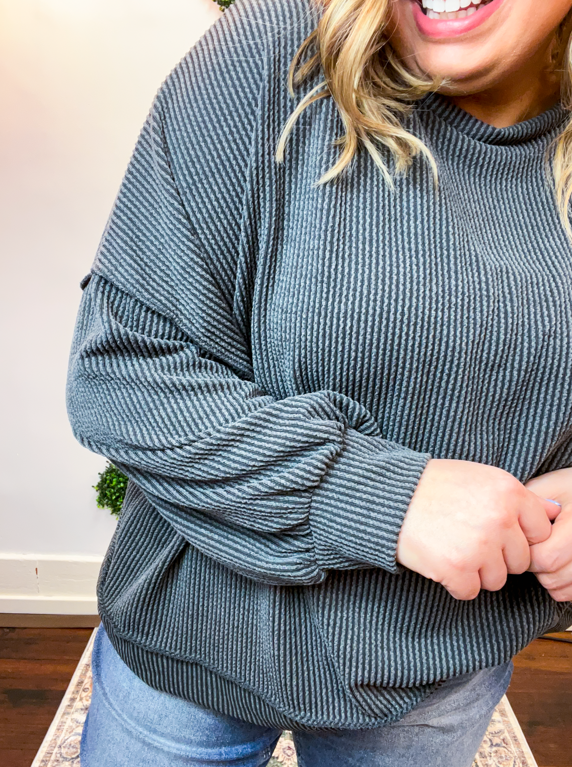 Elevated Lines Ribbed Pullover in Charcoal