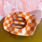 Checkered Jumbo Lay Flat Oval Hair Claw Clip