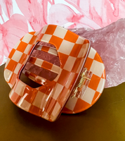 Checkered Jumbo Lay Flat Oval Hair Claw Clip