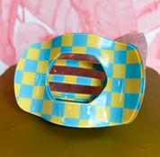 Checkered Jumbo Lay Flat Oval Hair Claw Clip