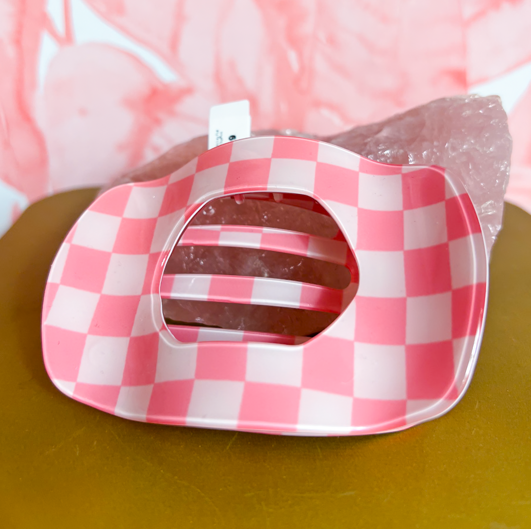 Checkered Jumbo Lay Flat Oval Hair Claw Clip