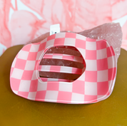 Checkered Jumbo Lay Flat Oval Hair Claw Clip
