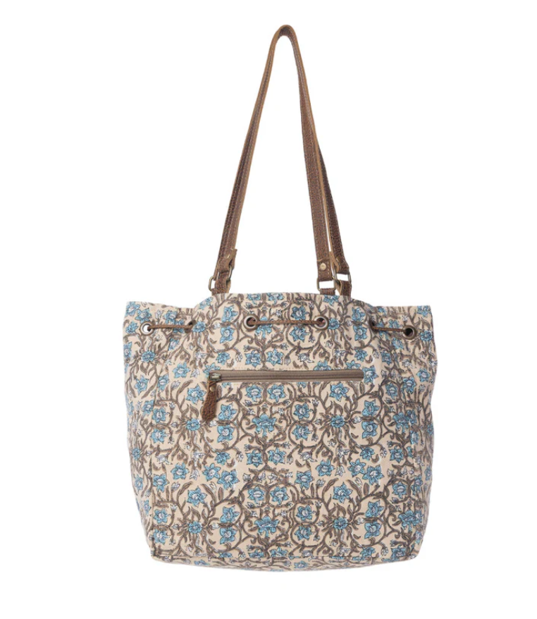 Myra | Southern Bloom Cotton & Leather Bucket Bag in Oasis Cream *FINAL SALE*