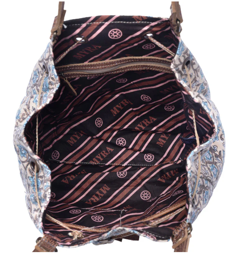 Myra | Southern Bloom Cotton & Leather Bucket Bag in Oasis Cream *FINAL SALE*