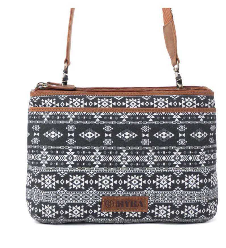 Myra | Tribal Hollow Cotton & Leather Crossbody Bag in Midnight Onyx  *FINAL SALE*