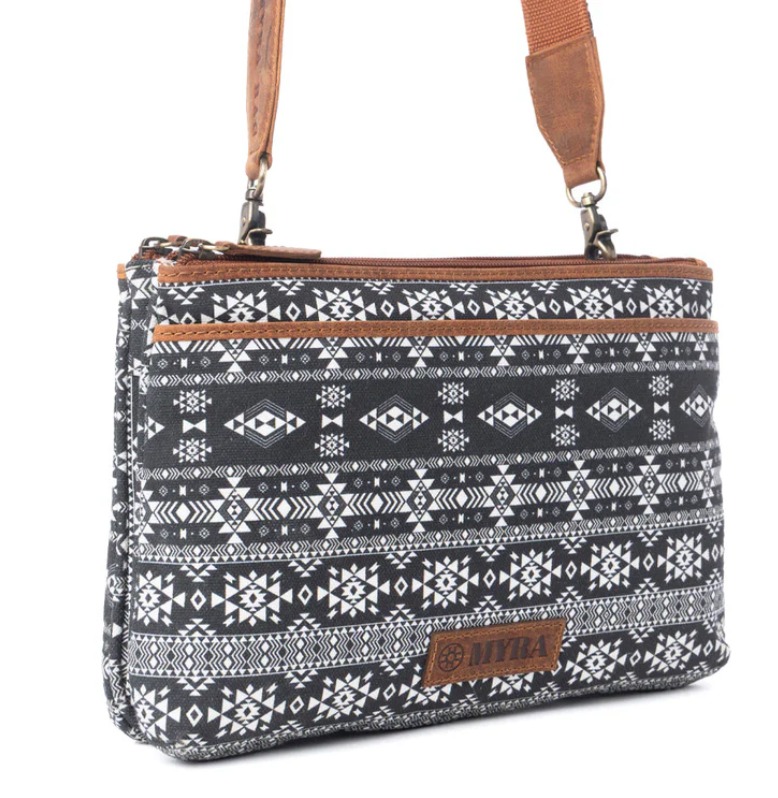 Myra | Tribal Hollow Cotton & Leather Crossbody Bag in Midnight Onyx  *FINAL SALE*