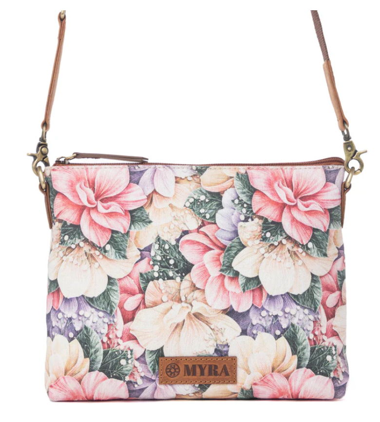 Myra | Wildflower Trail Cotton & Leather Crossbody Bag in Vintage Rose *FINAL SALE*