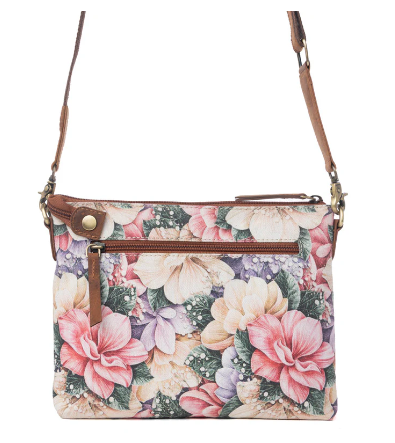 Myra | Wildflower Trail Cotton & Leather Crossbody Bag in Vintage Rose *FINAL SALE*