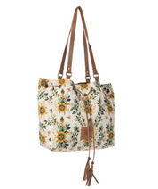 Myra | Southern Bloom Cotton & Leather Bucket Bag in Chestnut Beige *FINAL SALE*