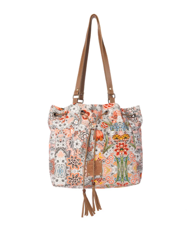 Myra | Southern Bloom Cotton & Leather Bucket Bag in Clay Blossom *FINAL SALE*