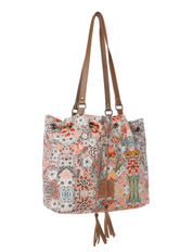 Myra | Southern Bloom Cotton & Leather Bucket Bag in Clay Blossom *FINAL SALE*