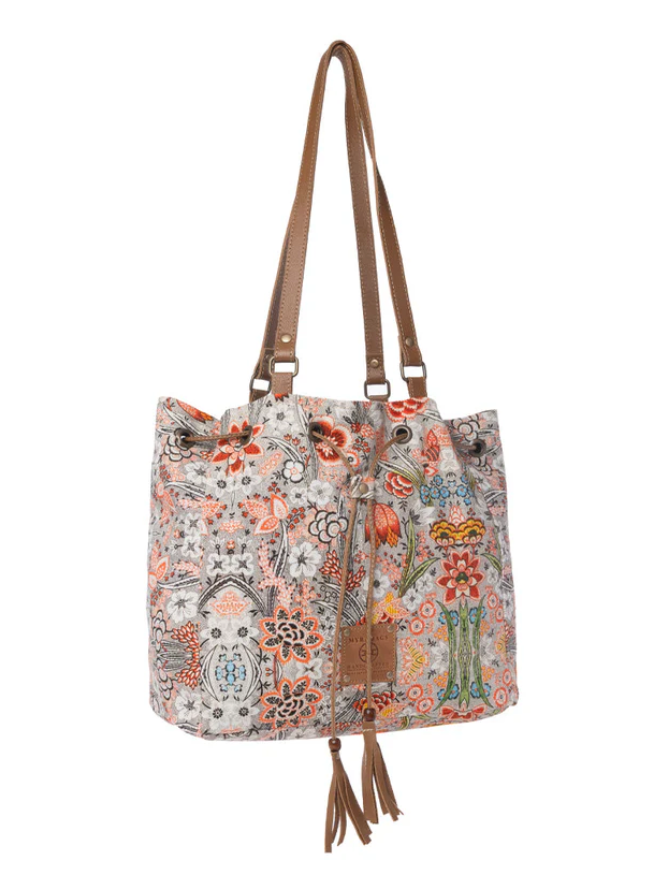 Myra | Southern Bloom Cotton & Leather Bucket Bag in Clay Blossom *FINAL SALE*
