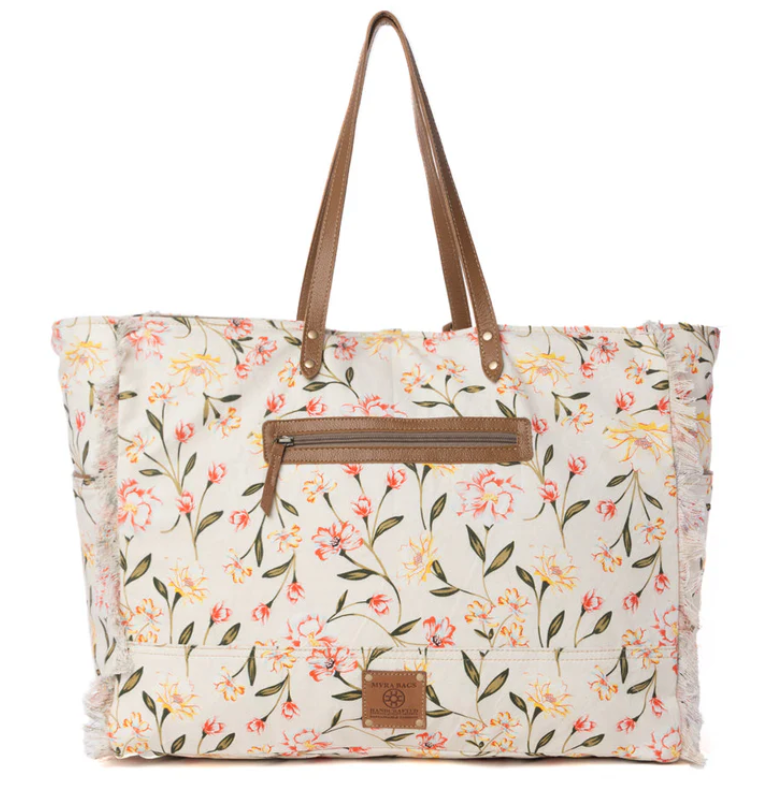 Myra | Brookside Cotton & Leather Weekender Bag in Blush Cream *FINAL SALE*