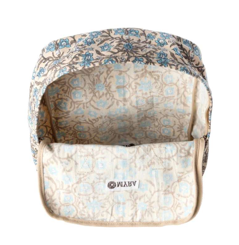Myra | Pine Meadow Cotton & Leather Crossbody Bag in Natural & Blue Floral *FINAL SALE*