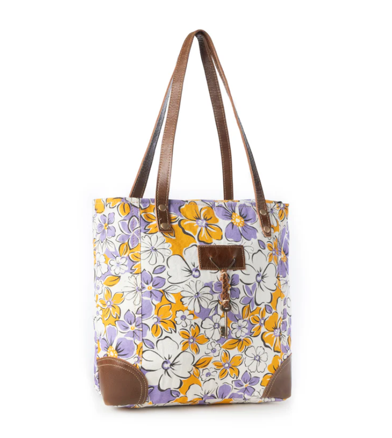 Myra | Retro Bloom Upcycled canvas Tote Bag in Yellow *FINAL SALE*