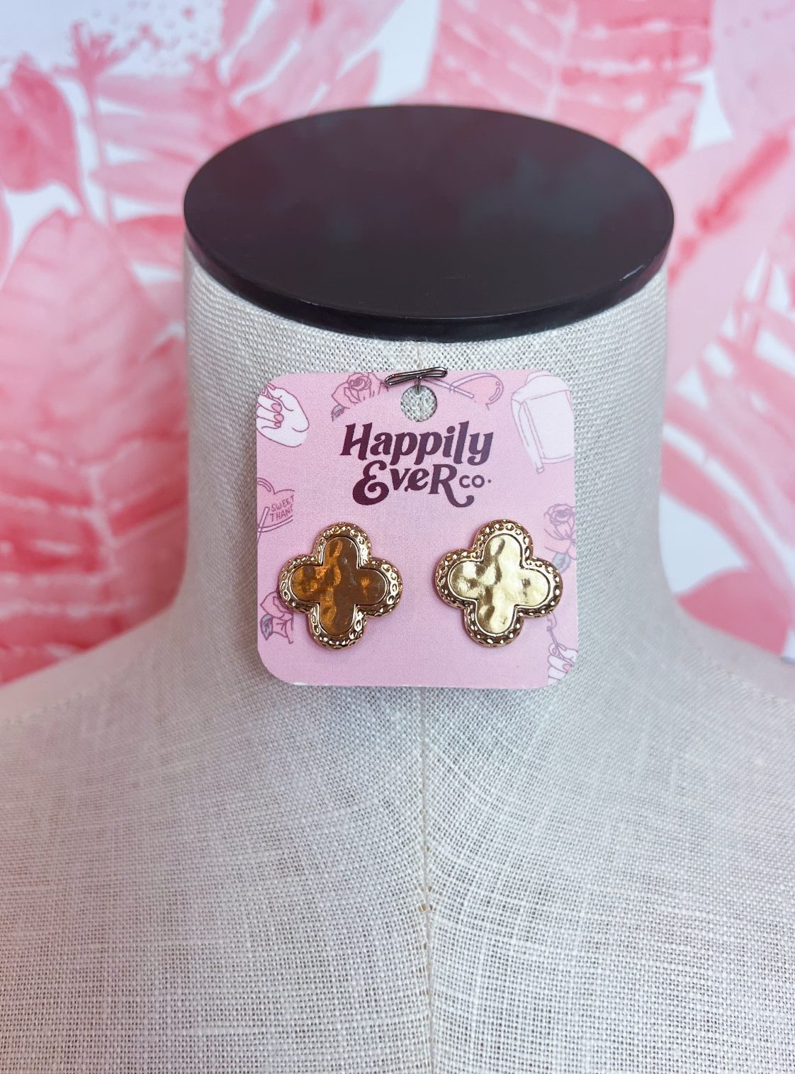 Textured Clover Dome Stud Earrings in Gold *Final Sale*
