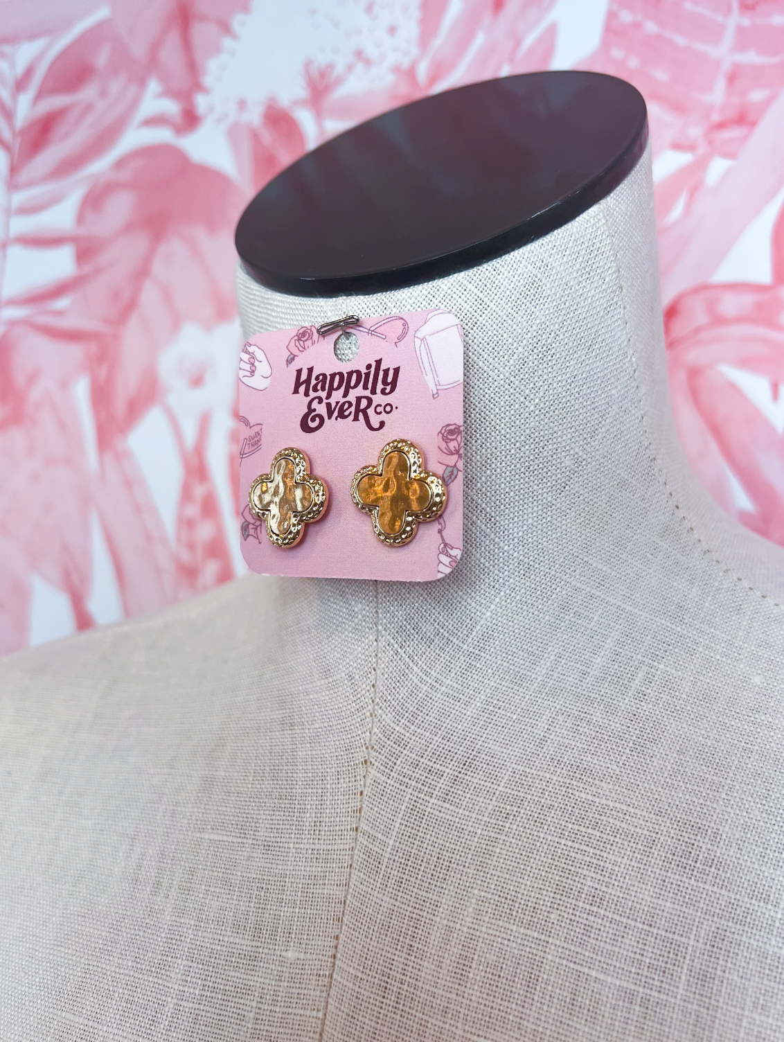 Textured Clover Dome Stud Earrings in Gold *Final Sale*