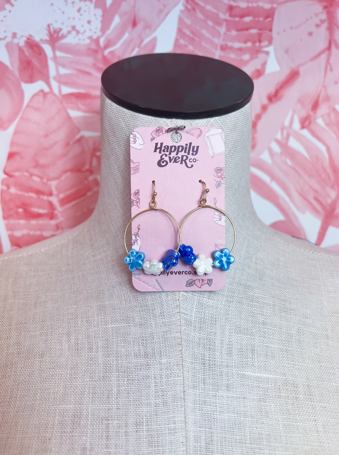 Colorful Ceramic Flower Drop Earrings in Blue