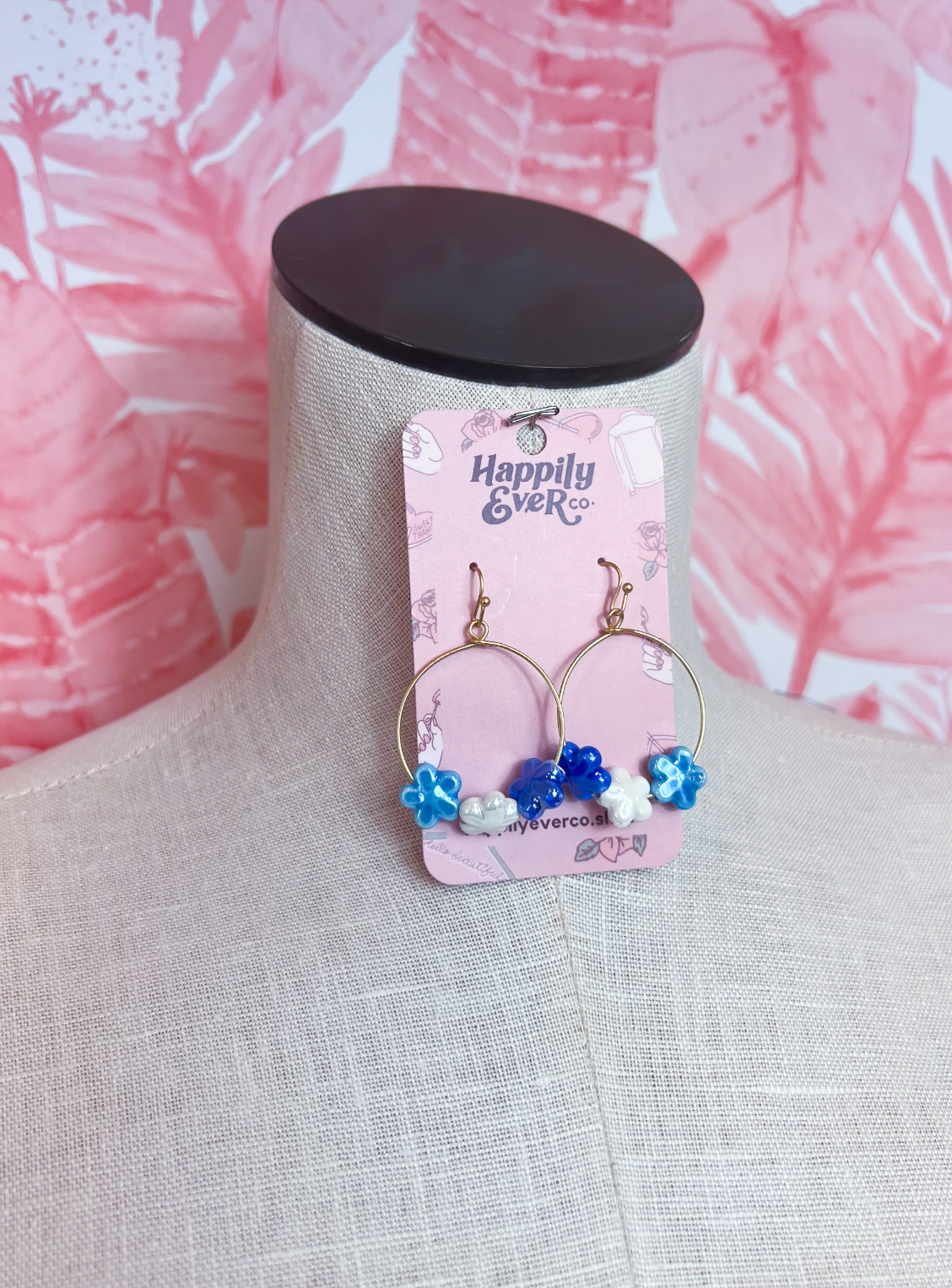 Colorful Ceramic Flower Drop Earrings in Blue