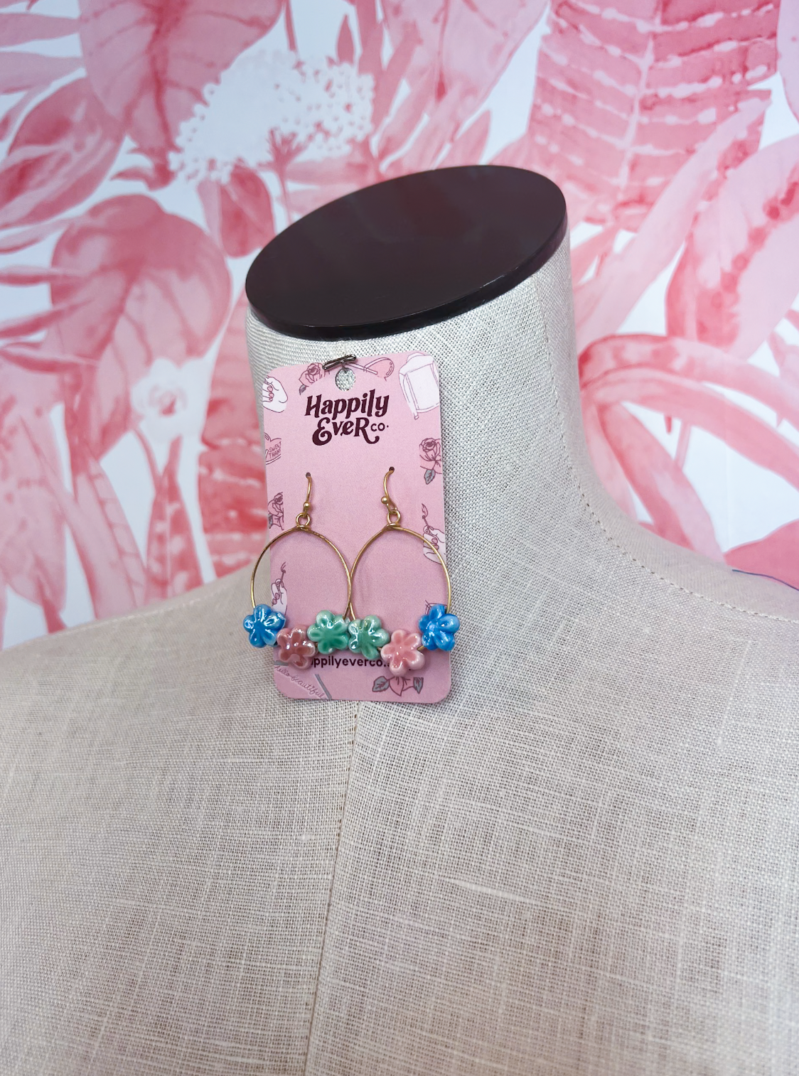 Colorful Ceramic Flower Drop Earrings in Multi *Final Sale*