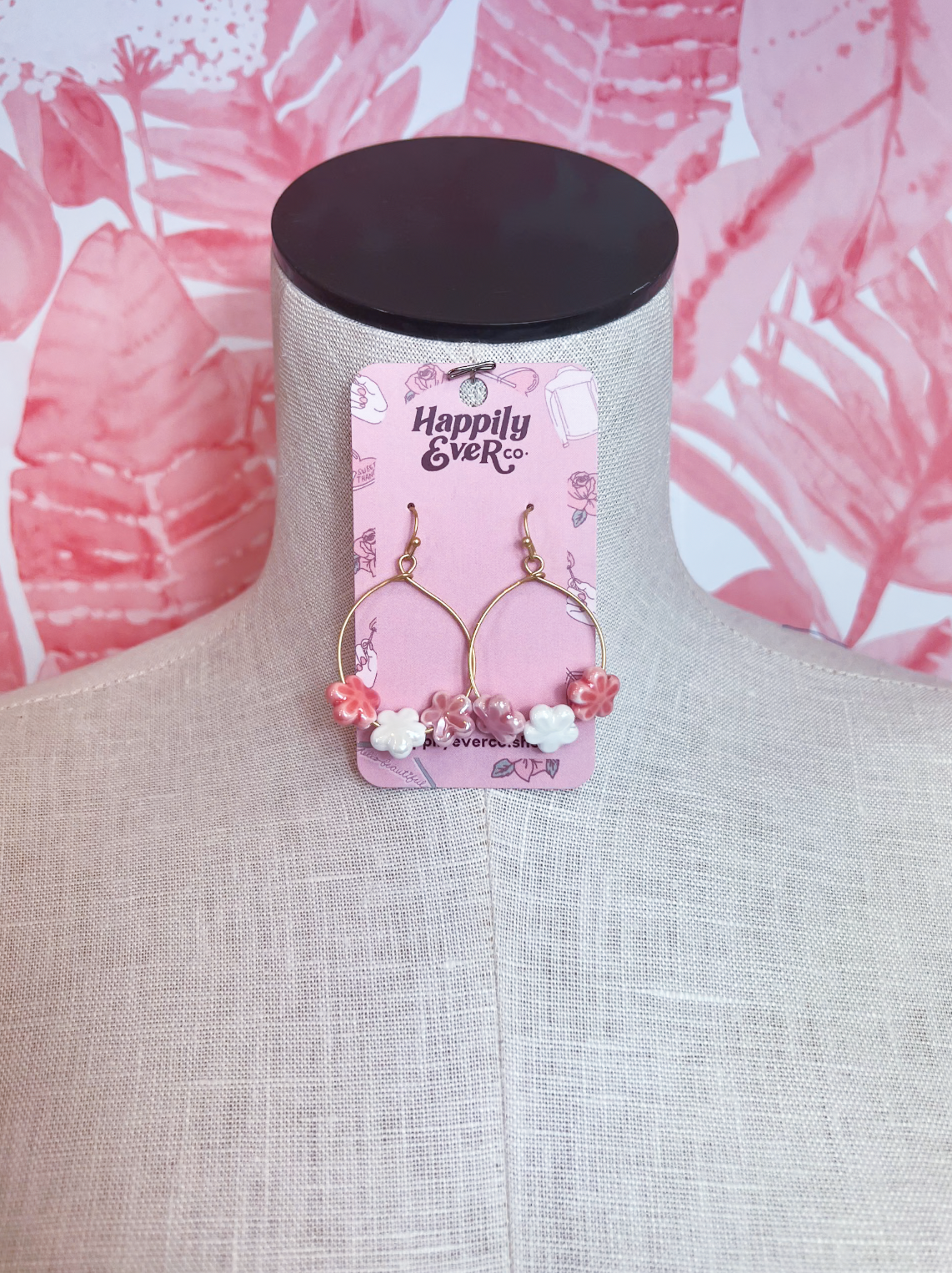Colorful Ceramic Flower Drop Earrings in Pink *Final Sale*