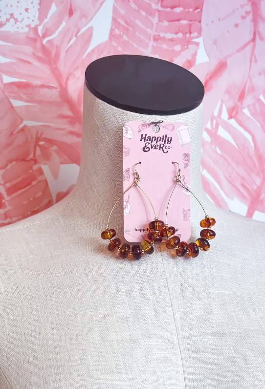 Marble Inspired Bead Gold Dipped Teardrop Earrings in Brown *Final Sale*