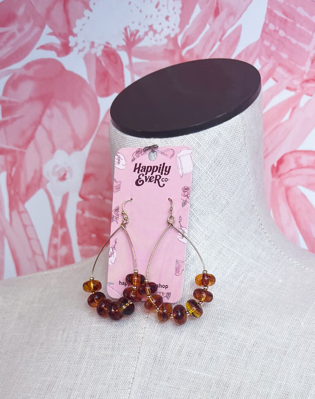Marble Inspired Bead Gold Dipped Teardrop Earrings in Brown *Final Sale*